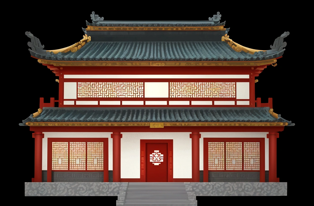 illustration of a traditional chinese house with a red door and a green roof, japanese house, digital painting of a pagoda, chinese building, temple background, zen temple background, japanese temple, an extremely detailed building, inspired by Shūbun Tenshō, artwork in the style of z.w. gu, background depicting a temple, korean traditional palace