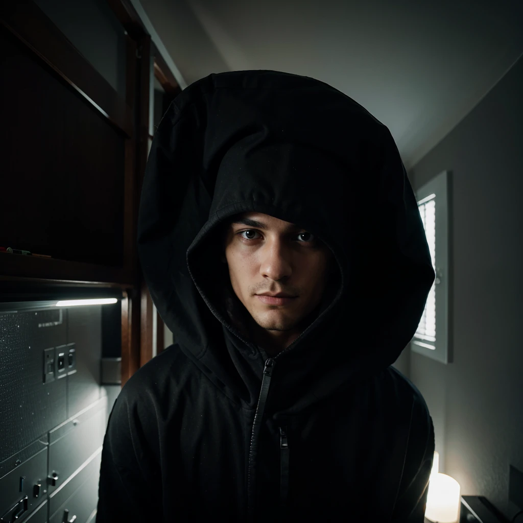 Homem hacker, dark bedroom