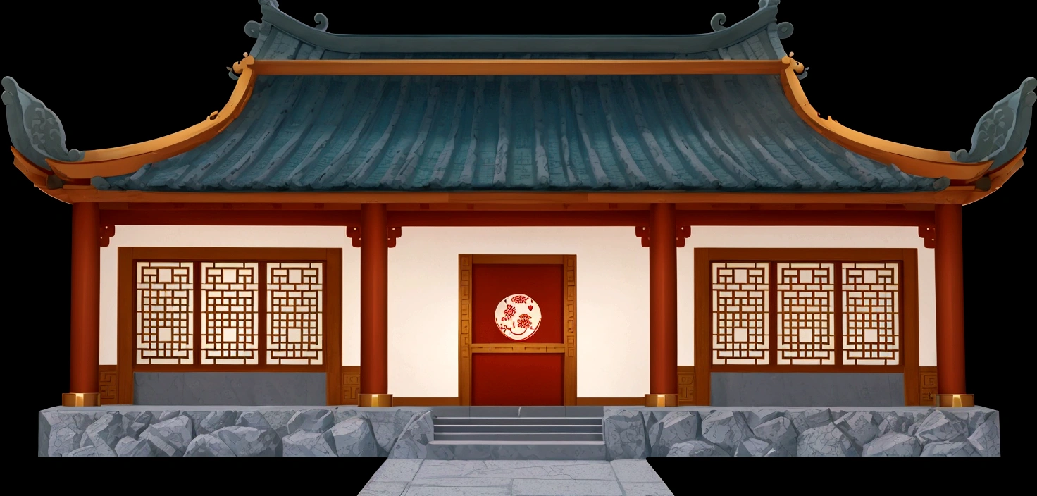illustration of a traditional chinese building with a door and a window, temple background, palace background, zen temple background, house background, background depicting a temple, background art, inspired by Dong Yuan, random background scene, 2d game asset, 2 d game environment design, artwork in the style of z.w. gu, videogame asset, game asset, background artwork