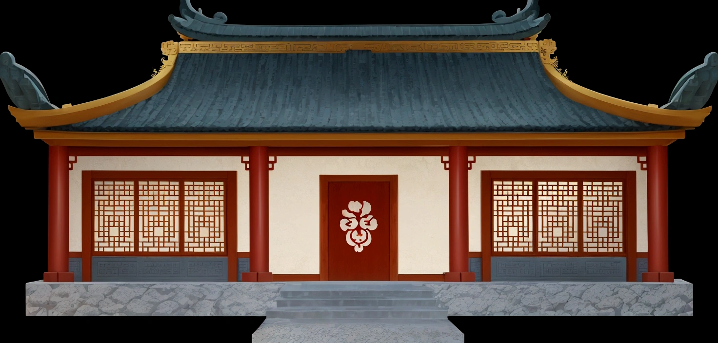 illustration of a traditional chinese building with a door and a window, temple background, palace background, zen temple background, house background, background depicting a temple, background art, inspired by Dong Yuan, random background scene, 2d game asset, 2 d game environment design, artwork in the style of z.w. gu, videogame asset, game asset, background artwork
