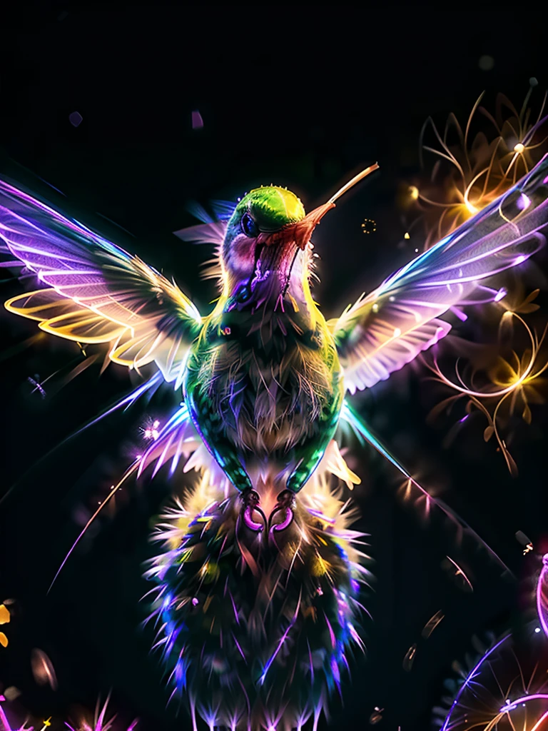 This stunning macro photo captures a full-color hummingbird illuminated by gorgeous volumetric lighting