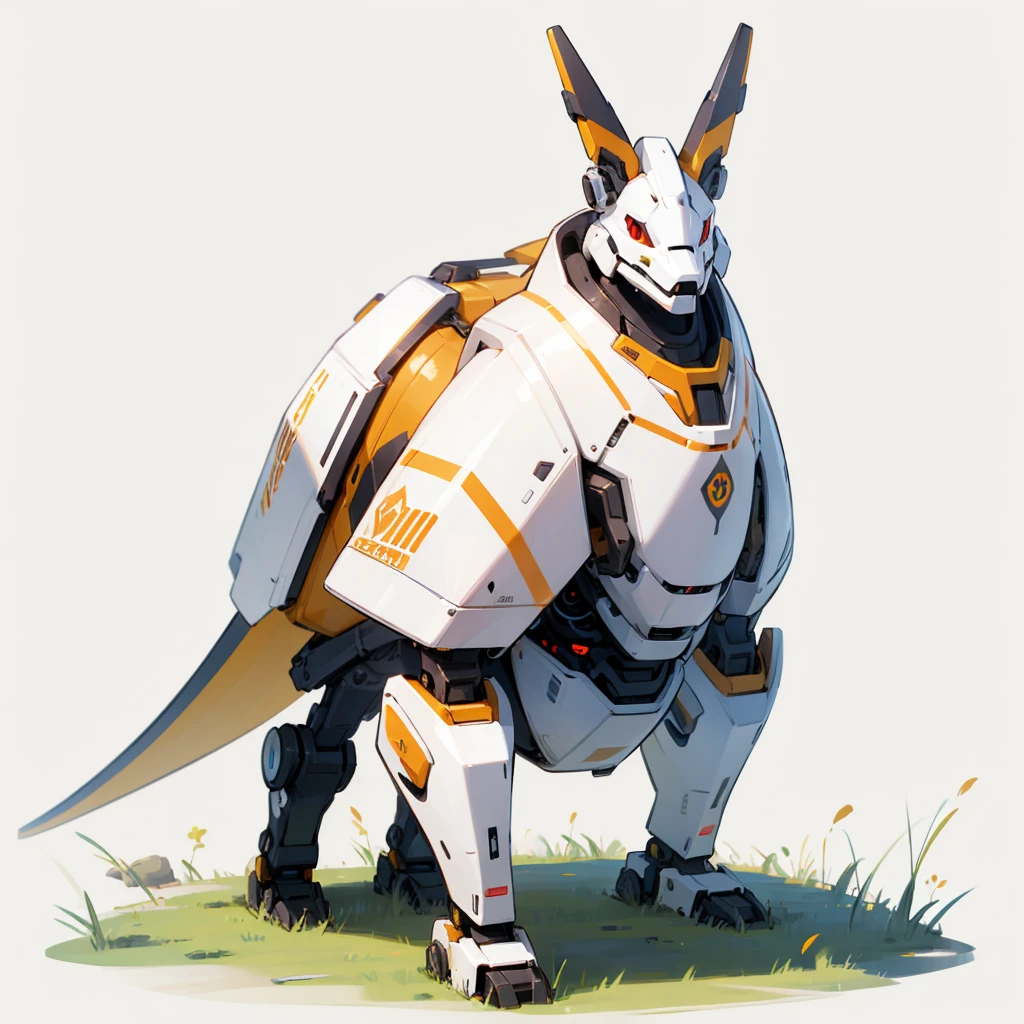 (Random Evolution), Half robot animal, (The head remains animal), full body version, white and yellow skins, (red eyes), Grassroots, no background