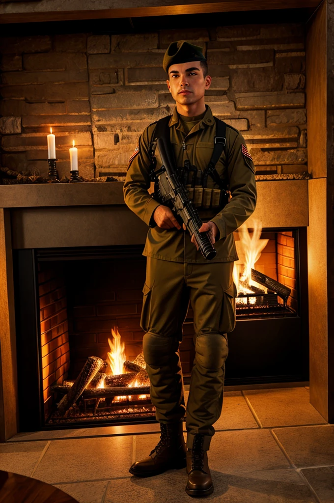 Soldier in a fire place