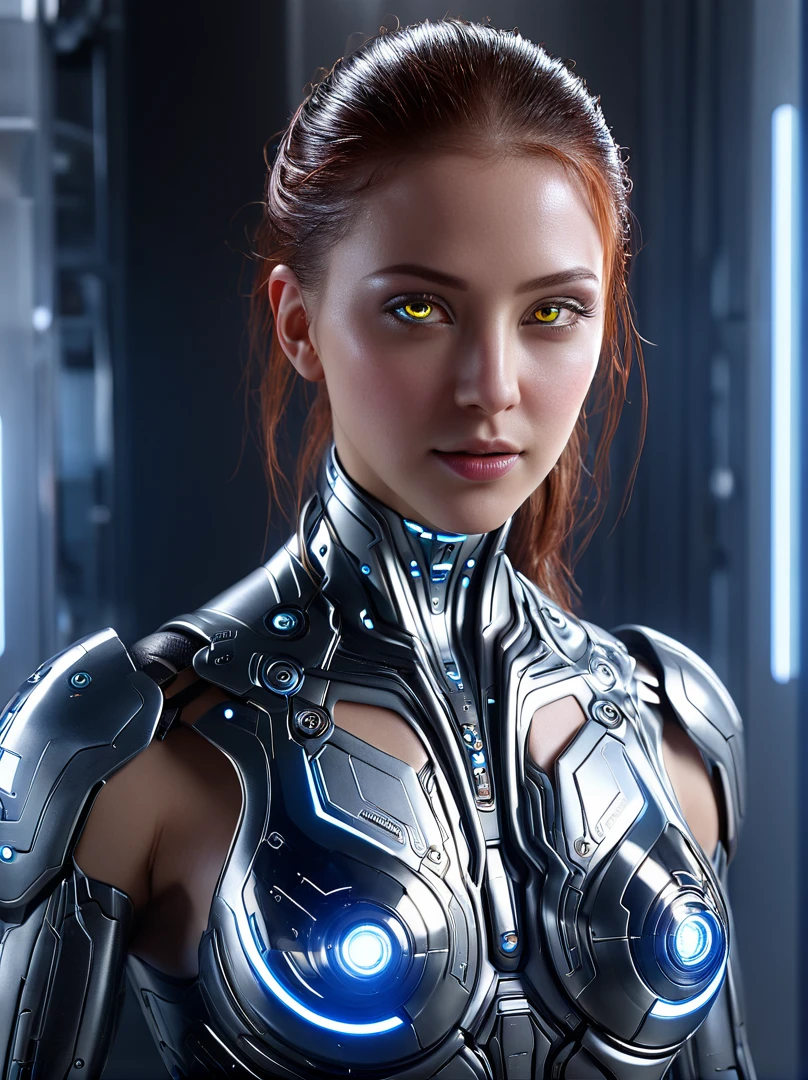 Experience the awe-inspiring beauty of a Centered Symmetric 3D Realistic BioTech sci-fi establishing shot. This stunning concept art masterpiece features a Cyborg with hyper-detailed, clear glow eyes in sharp focus. The soft ambient occlusion light enhances the extreme brilliance of the composition, rendered in 8k resolution for a hyper-realistic viewing experience. Utilizing octane render technology, the cinematic and dramatic lighting adds depth and dimension to this extraordinary piece of art.