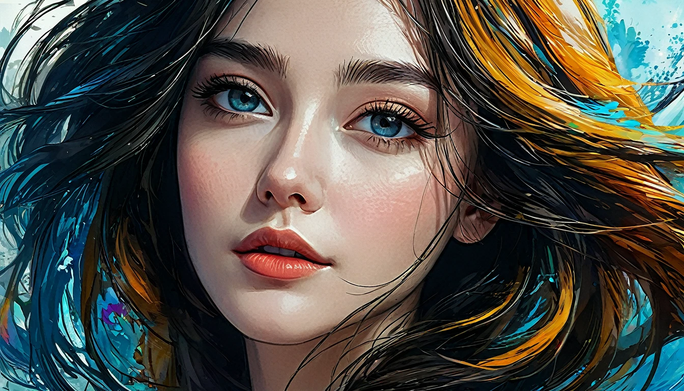 woman with blue hair and tattoos on her face, karol bak uhd, beautiful portrait in fantasy style, beautiful art uhd 4 k, exquisite digital illustration, Highly detailed 4K digital art, gorgeous digital art, beautiful artwork illustration, detailed fantasy digital art, stunningly beautiful art, Fantasy close-up with water magic, beautiful detailed fantasy, detailed matte fantasy portrait