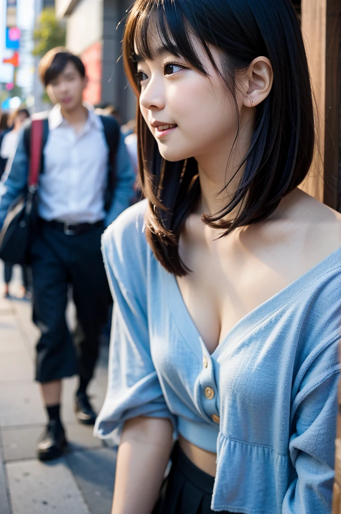 masterpiece, top-quality、Raw foto, Photorealsitic、I have two girls who are 18 years old、Walk while having a pleasant conversation、sideshot、a closeup、fullnude、Open your mouth and laugh、Short bob blonde and long black hair、Japan High School Girl、Idol、Smaller chest、unbelievable Ridiculous、depth of fields, hight resolution, ultra-detailliert, foco nítido, Cinematic lighting