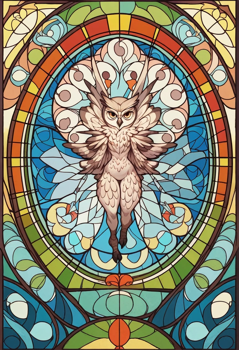 (Lively Owl:1.2, Intricate stained glass-like design:1.2, Fascinating art:1.1)