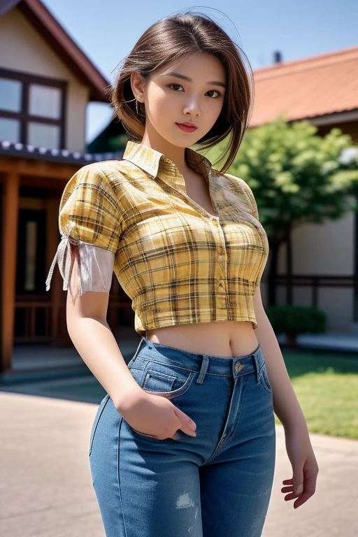 Arafi girl takes a selfie in front of the mirror in the room.., ( ( ( Wear jeans.. ) ) ), Wear a shirt and jeans.., Kawaii shirt and jeans, plaid shirt, wearing plaid shirt, Casual wear, Wear a flannel shirt.., wearing a plaid shirt, Put on a shirt, Casual wear, Long sleeve shirt with buttons, wearing Casual wear หญิงอาราฟเฟ่, beautiful, very beautiful woman, Attractive and beautiful, sexy girl, Asian girl, beautiful female model, jaw-dropping beauty, Attractive face and body,