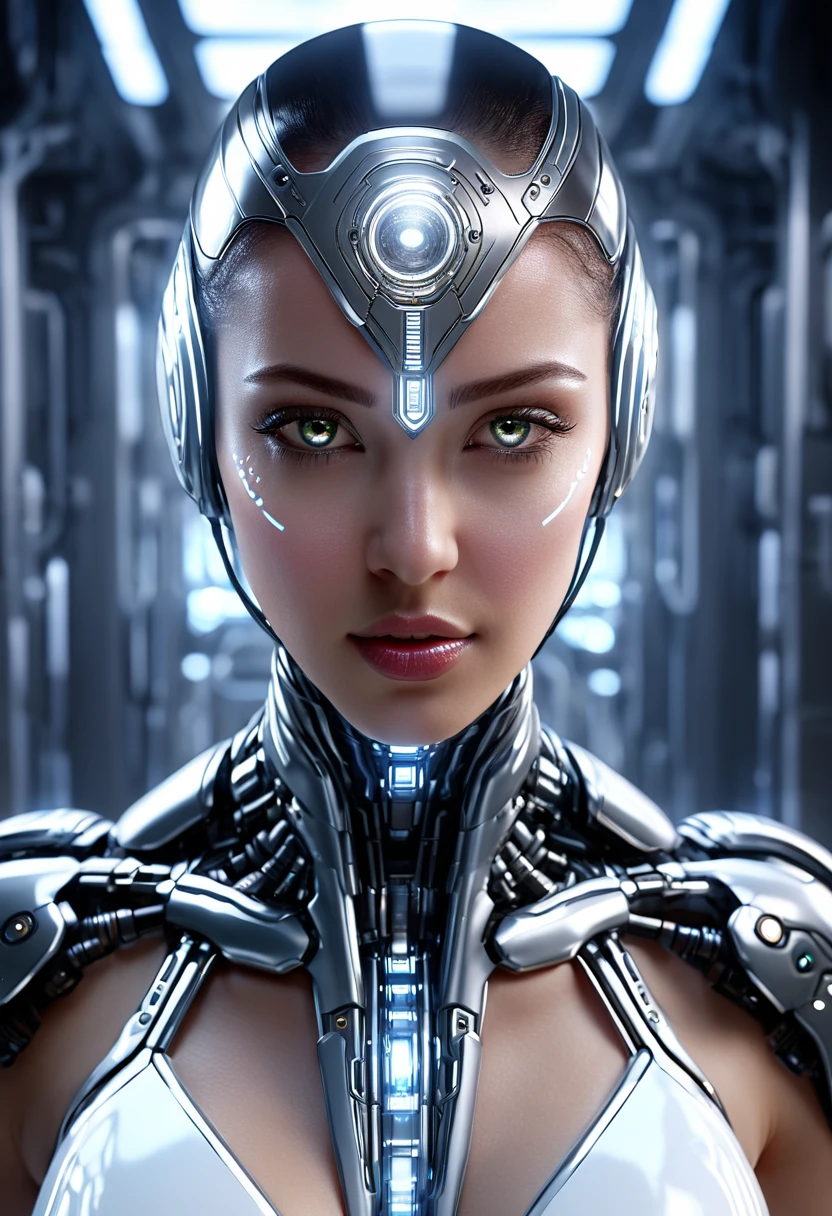 Experience the awe-inspiring beauty of a Centered Symmetric 3D Realistic BioTech sci-fi establishing shot. This stunning concept art masterpiece features a Cyborg with hyper-detailed, clear glow eyes in sharp focus. The soft ambient occlusion light enhances the extreme brilliance of the composition, rendered in 8k resolution for a hyper-realistic viewing experience. Utilizing octane render technology, the cinematic and dramatic lighting adds depth and dimension to this extraordinary piece of art.
