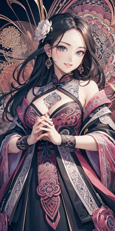 Official Art, unity 8k wallpaper, Super detailed, beautifully、aesthetic, masterpiece, Highest quality, Chinese style, (zenTangle, Mandala, Tangle, enTangle), Flower Ecstasy, One girl, Very detailed, Dynamic Angle, Cowboy Shot, The most beautiful form of chaos, elegant, Brutalist design, Vibrant colors, Romanticism, James Jean, Robbie Dowie Anton, Ross Tran, Francis Bacon, It was freezing cold, Adrian's genius, Petra Cortright, Gerhard Richter, takato yamamoto, Ashley Wood, Atmospheric