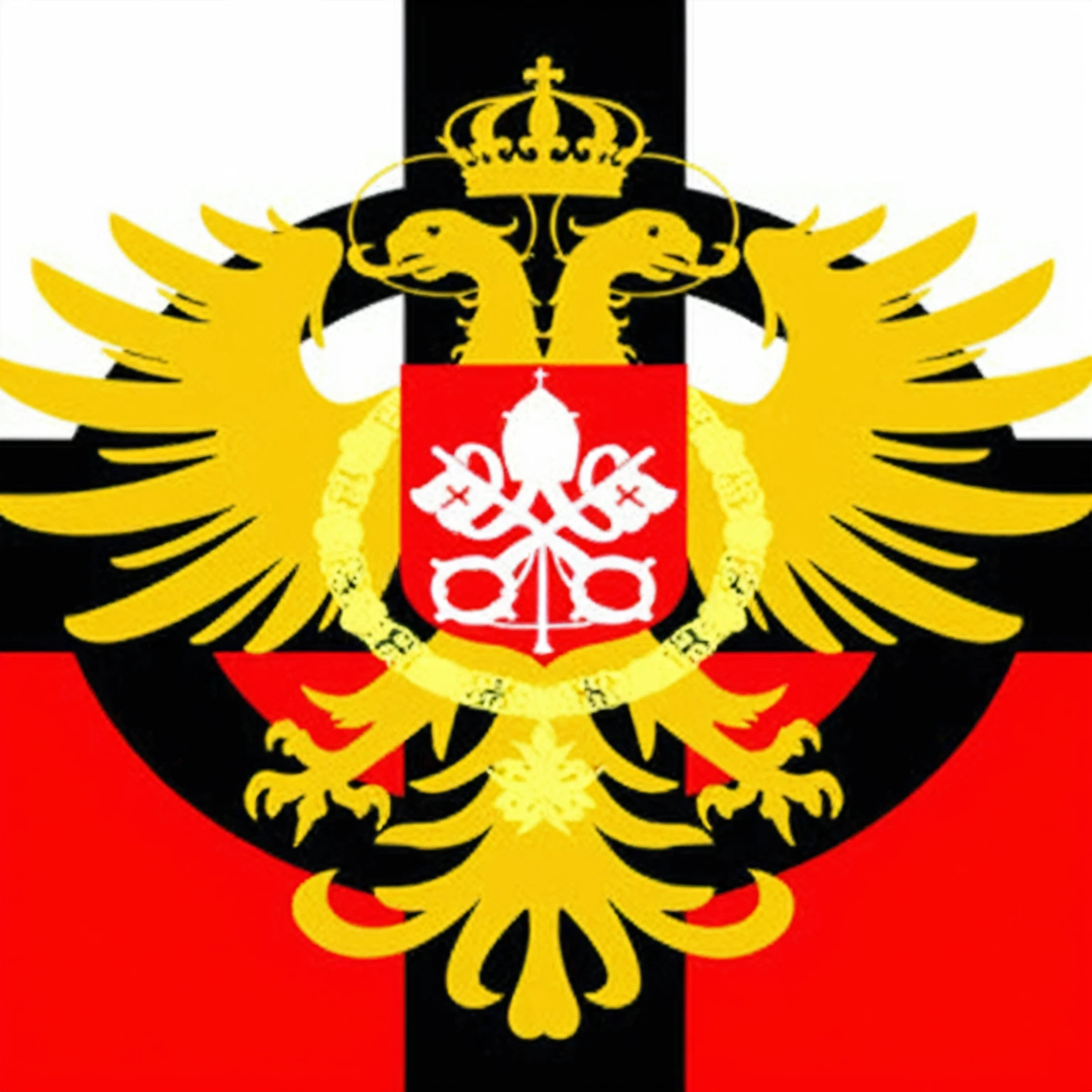 a large red and black cross with two birds, sacred Roman Empire, imperial Russia, of the Duchy of Lithuania, pRussia, Royal insignia in the background, slavic, imperial military, great emperor of Russian empire, orthodox symbolism diesel punk, slavic!!!, imperial symbol, Russia, monarchy, Southern Slav Destaques, if usa was a monarchy