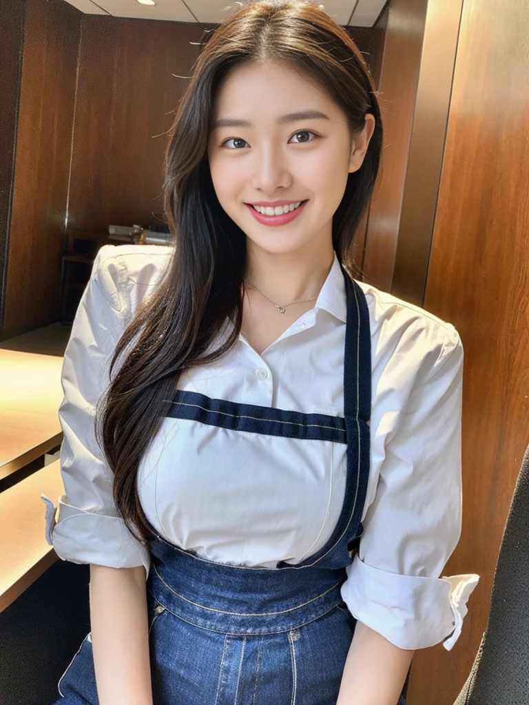 (Commemorative photo of a super cute Korean high school girl waitress:1.2)(grin,Smile)(Beautiful Sweat:1.1)(16K, RAW Photos, Highest quality, masterpiece: 1.2),(Super cute hairstyle for black hair) Super detailed, Super Resolution, (Genuine, Genuine photos: 1.37), Portraiture, High-resolution RAW color photos, Professional photos, Very detailed, 8k wallpaper, Very detailed CG Unity 8k wallpaper, Very detailed beautiful girls, Very detailed faces, ((whole body)), beautiful woman, Huge breasts,(huge boobs:1.1) (Big Boobs:1.1), Beauty college student (Naked Apron:1.1),high school girl, Korean Girls,(K-POP Female Idols), (Idol-class beauty)(Beautiful high school girl:1.1)(Nice restaurant)(18-year-old)(Waitress costumes:1.1)(Group photo:1.1)(Not wearing pants:1.1)(NSFW:1.1)