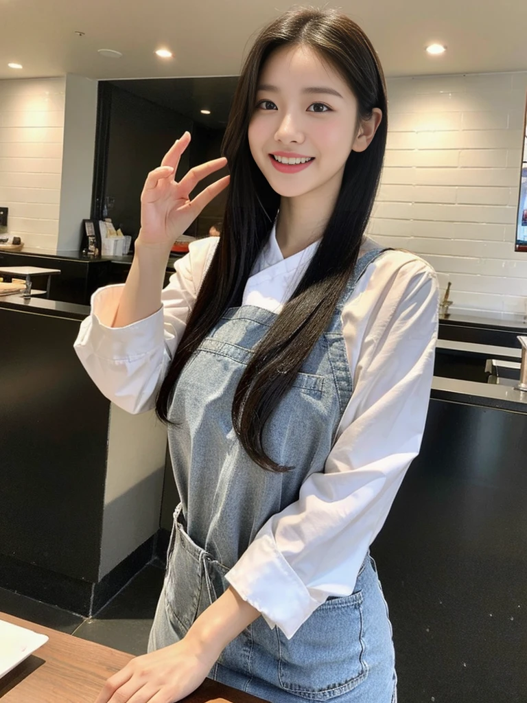 (Commemorative photo of a super cute Korean high school girl waitress:1.2)(grin,Smile)(Beautiful Sweat:1.1)(16K, RAW Photos, Highest quality, masterpiece: 1.2),(Super cute hairstyle for black hair) Super detailed, Super Resolution, (Genuine, Genuine photos: 1.37), Portraiture, High-resolution RAW color photos, Professional photos, Very detailed, 8k wallpaper, Very detailed CG Unity 8k wallpaper, Very detailed beautiful girls, Very detailed faces, ((whole body)), beautiful woman, Huge breasts,(huge boobs:1.1) (Big Boobs:1.1), Beauty college student (Naked Apron:1.1),high school girl, Korean Girls,(K-POP Female Idols), (Idol-class beauty)(Beautiful high school girl:1.1)(Nice restaurant)(18-year-old)(Waitress costumes:1.1)(Group photo:1.1)(Not wearing pants:1.1)(NSFW:1.1)