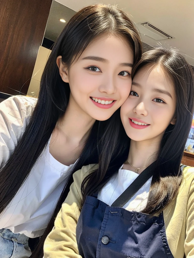 (Commemorative photo of a super cute Korean high school girl waitress:1.2)(grin,Smile)(Beautiful Sweat:1.1)(16K, RAW Photos, Highest quality, masterpiece: 1.2),(Super cute hairstyle for black hair) Super detailed, Super Resolution, (Genuine, Genuine photos: 1.37), Portraiture, High-resolution RAW color photos, Professional photos, Very detailed, 8k wallpaper, Very detailed CG Unity 8k wallpaper, Very detailed beautiful girls, Very detailed faces, ((whole body)), beautiful woman, Huge breasts,(huge boobs:1.1) (Big Boobs:1.1), Beauty college student (Naked Apron:1.1),high school girl, Korean Girls,(K-POP Female Idols), (Idol-class beauty)(Beautiful high school girl:1.1)(Nice restaurant)(18-year-old)(Waitress costumes:1.1)(Group photo:1.1)(Not wearing pants:1.1)(NSFW:1.1)