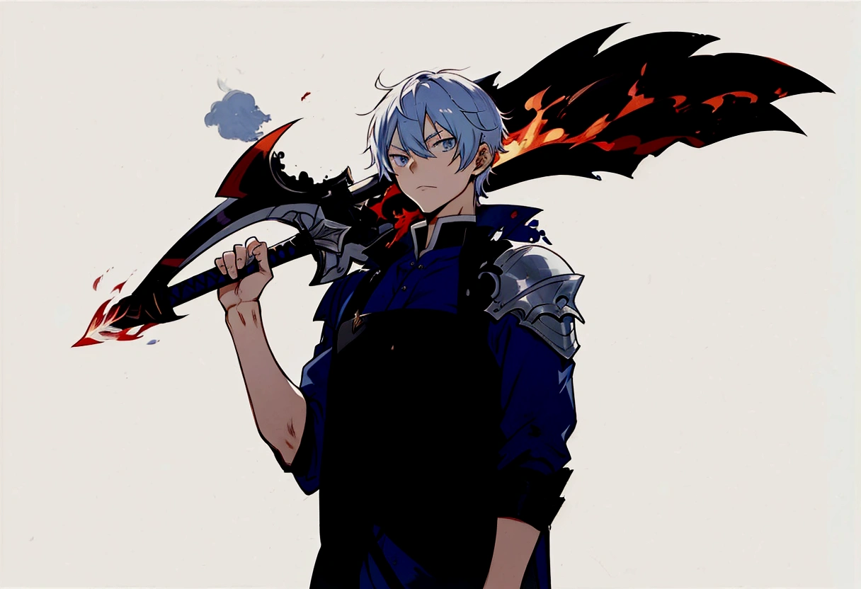 anime character with a sword and flame in his hand, 2d anime style, 2 d anime, by Shitao, shigenori soejima illustration, zerochan art, by Kamisaka Sekka, with leviathan ax, made with anime painter studio, Hero 2d Fanart Artsation, zerochan, anime character art, por Kamagurka