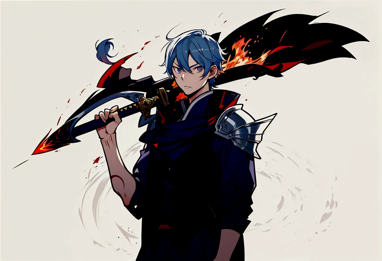 anime character with a sword and flame in his hand, 2d anime style, 2 d anime, by Shitao, shigenori soejima illustration, zerochan art, by Kamisaka Sekka, with leviathan ax, made with anime painter studio, Hero 2d Fanart Artsation, zerochan, anime character art, por Kamagurka