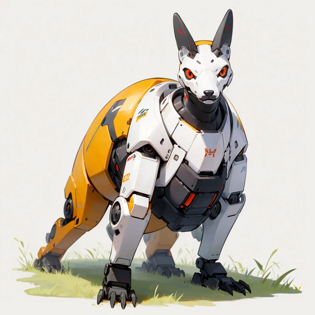 (Random Evolution), Half robot animal, robot body, ((The head animal)), full body version, white and yellow skins, (red eyes), Grassroots, no background 