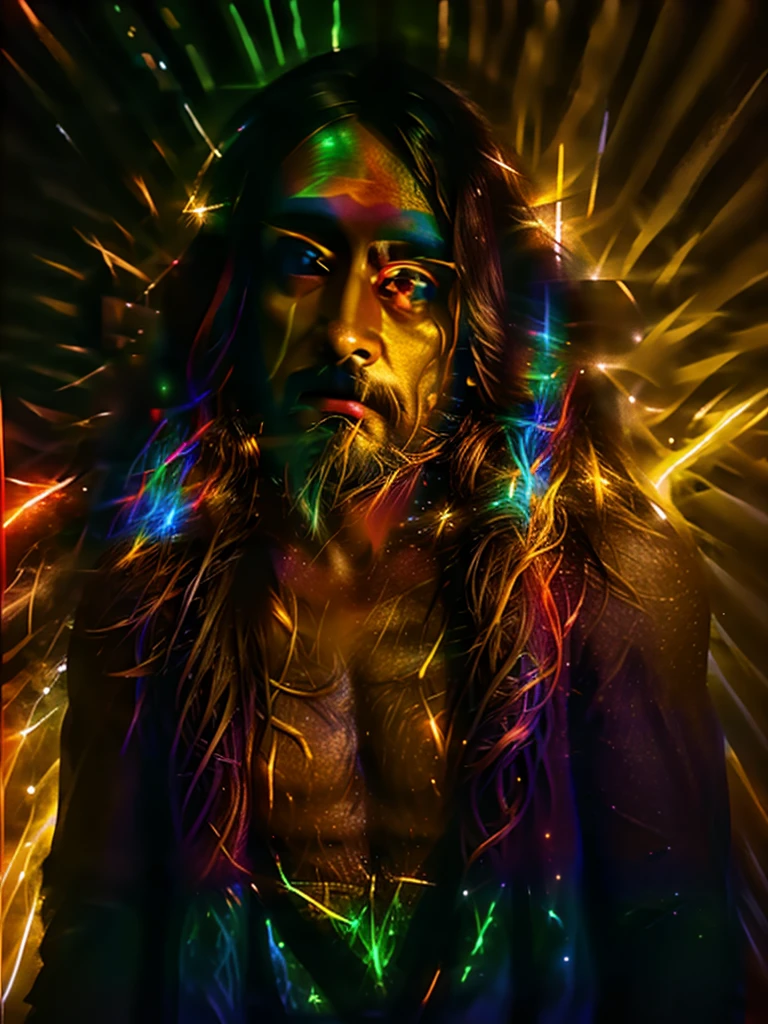 This stunning macro photo captures Jesus Christ in color illuminated by beautiful volumetric lighting
