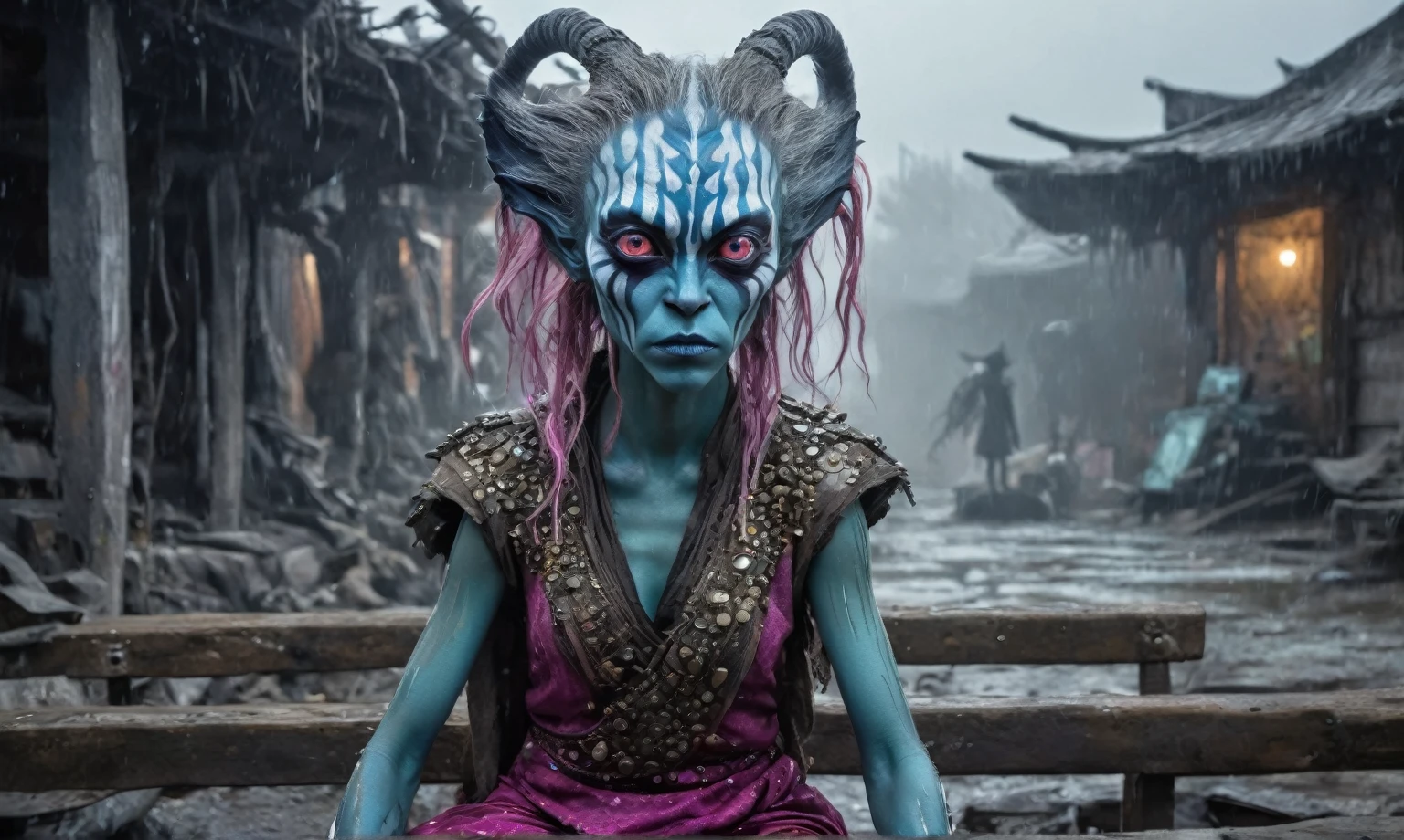 pretty face,eyebrow up,full body length shot,obsidian ahsoka tano,full body length shot,very beggar niobium Manganite The Alien Entity, babychild, wants eat,survival in criminal city of future,full body shot of full body shot of psychedelic style of A beautiful tander alien female creature with face fully covered lizard scale with fluffy eyes embedded into a canvas,The iris looks weird, attractive, The stars in space is reflected in the pupil, goose down eyelashes, long wavy luminescent hair, , she is dressed in baggy clothes, sitting on a bench outside the house of dwarves in the setting of the Lord of the Rings, . Whole outfit, clear, sharp, balanced
,Extremely detailed,High contrast,Masterpiece,Realism,Ultra Detailed, intricate details,realistic humid leather, cinematic style,irina yermolova,high contrast,hdr,extremely detailed, [deep night landscape],masterpiece,intricate details,faded,eyes extremely detailed,Silverclaw,view from height,full-body-shot,High contrast,Masterpiece,Realistic,Ultra Detailed,intricate details,realistic humid skin,extremly intricate,realism,photorealism, cinematic style,irina yermolova,HDR,((Wangechi Quality)),extremely detailed, [night landscape],masterpiece,intricate details,faded,eyes extremely detailed, high detailed eyes,16k resolution,RAW, Nikon Z9,chinese orc's village of fishers on seaside,authentic,full body length,Labradorite babygirl,native italian troll ,pretty face,eyebrow up,full body shot,ominous landscape,glate gray atmosphere,by art Simon Stalenhag,Nicola Samori,(((Wangechi Mutu))),prime colors,urban,extremely detailed,masterpiece,intricate details,faded,eyes extremely detailed, high detailed eyes,4k resolution,RAW, Nikon Z9,scary town,stalker,goblin,Dubai of United Arab Emirates,Mestichino,Light particles,marble leather ,ink photography ,Silver-gold long hair with bangs、Aquamarine Eyes,Fuchsia, sequined dress,Mestichino,Light particles,chaos