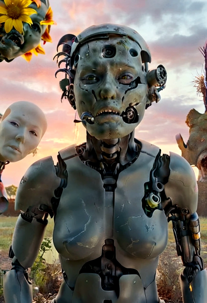 beautiful astronaut naked in dry flowers, Diadema Boke,, damaged suit, damaged mask, cracked glass, scratch screen,Cursed lands,Christmas sky, forgetful person,8k resolution, cinematic style digitl art render with mechanical and futuristic details, Sci-fi, hyperrealisti , Post-apocalyptic, damaged, surreal,horor, Zombies, gross, monsters, undead, body horor, SUNSET,blurred environment background, neon energy halo on the back, (perfectly shaped eyes:0.8), portraite, digitl art, conceptual artwork, post-processed, dynamic lighting, (painted by bochen and wlop, Styled by Nixeu and Greg Rutkowski), trend on pixiv, perfect composition, cinematic, majestic, detailded, sharp details, sharp focus, Perfect Anatomia, Ablaze, work of art, rewarded photography, slim fit face, work of art, Arte de Yoshiyuki Sadamoto e Matt Banning