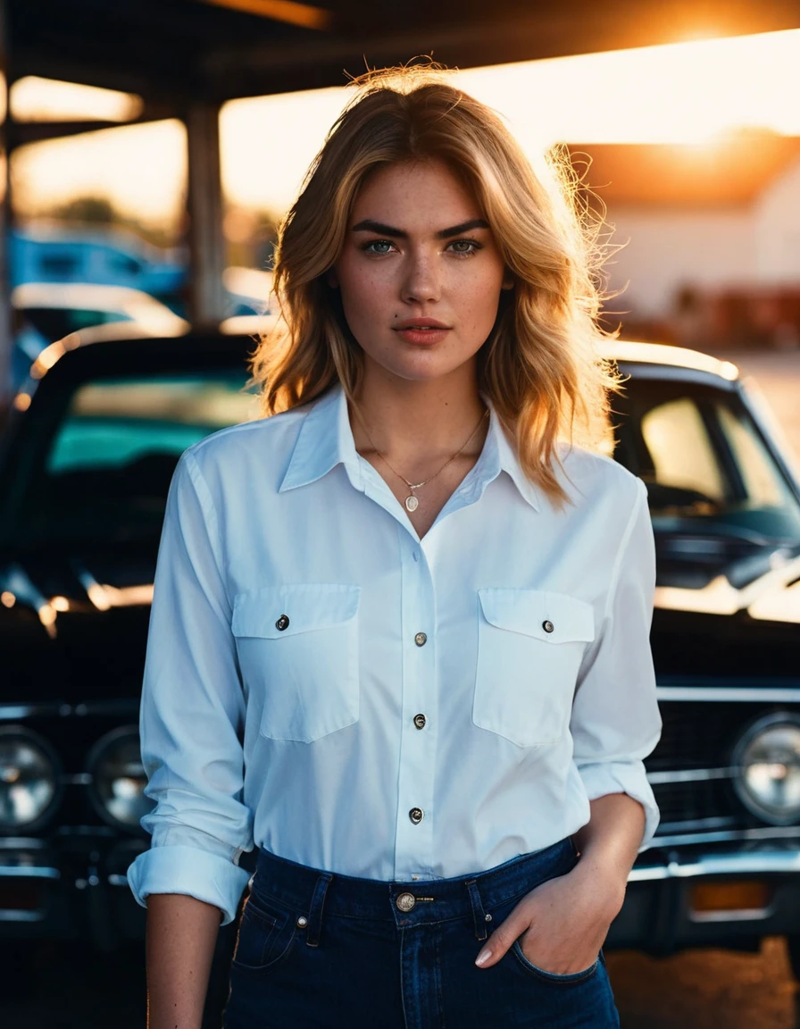 cinematic photo professional fashion close-up portrait photography of a ((ohwx woman)) at Garage during Late afternoon, Nikon Z9,  mole . 35mm photograph, film, bokeh, professional, 4k, highly detailed