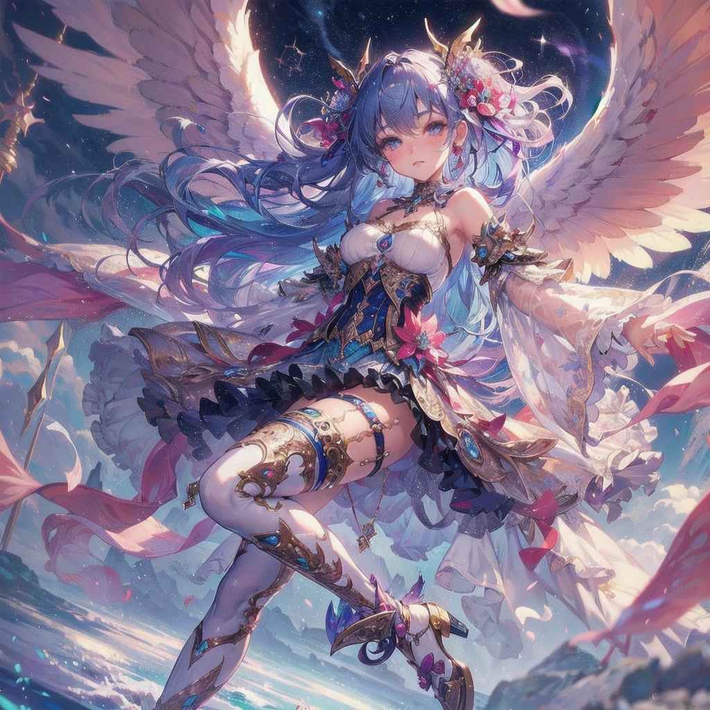  masterpiece, (textured skin), best quality, gorgeous beautiful girl, (a angel), detailed clothes,large breasts,narrow waist,, (beautiful face), cinematic lighting, (fantasy anime art ),
