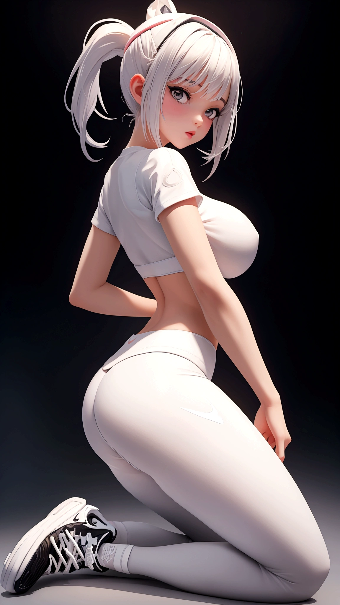 One girl, white short t-shirt, black leggings, nike sneakers, big ass, perfect breast, slim, cute, sexy, very detailed, exquisite lighting and composition, , 8k, sharp, highly detailed, high resolution, front view