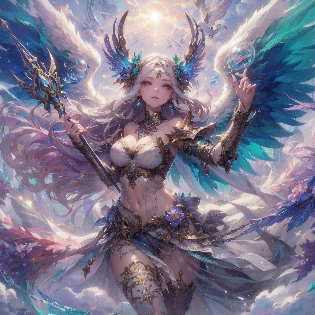 masterpiece, (textured skin), best quality, gorgeous beautiful girl, (a angel), detailed clothes,large breasts,narrow waist,, (beautiful face), cinematic lighting, (fantasy anime art ),