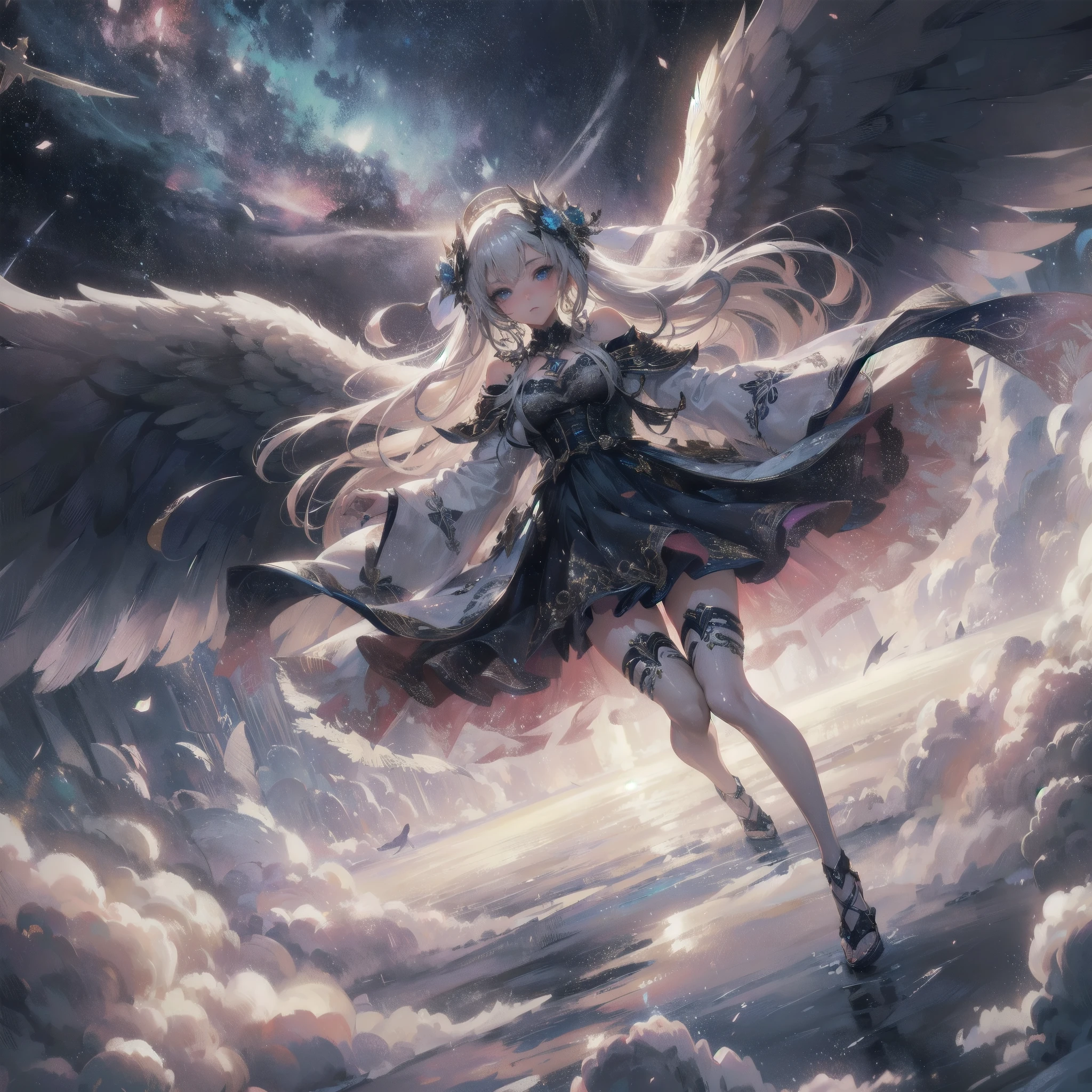 masterpiece, (textured skin), best quality, gorgeous beautiful girl, (a angel), detailed clothes,large breasts,narrow waist,, (beautiful face), cinematic lighting, (fantasy anime art ),