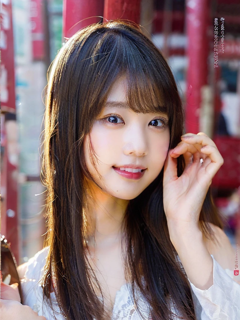 (8K、Raw photography、top quality、masterpiece: 1.2)、(realistic、Photorealistic:1.37)、ultra-detailliert、超High resolution, 1 girl、look at the viewer、beautiful facial details、Smile、Constriction、(Slim waist) : 1.3)、Beautiful skin details、Skin texture、Floating hair、Professional lighting、Full human body、Long hair、blonde、Indonesian high 、wearing hijab、matriculation、、E-cup、Happy smile、sixteen year、Red ribbon、baby face、Childish smile、Suppin、Moisturizing lips、Thin pink lips、