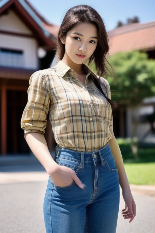 a woman in a plaid shirt and jeans posing for a picture, Wear a flannel shirt., wearing a plaid shirt, Korean female fashion model, wearing plaid shirt, Casual clothing style, plaid shirt, Korean girl, Season Wu, ผู้หญิงเกาหลีใต้ที่beautifulงาม, หญิงKorean girlที่งดงาม, Dilraba Dilmurat, หญิงKorean girlที่beautifulงาม, เด็กสาวและน่ารักarafed asian woman in a red bikini posing in a river, Gorgeous Chinese model, beautiful asian woman, Asian girlที่beautifulงาม, Chinese girl, Chinese woman, traditional beauty, ผู้หญิงที่beautifulมาก, an asian woman, asian woman, หญิงสาวที่beautifulมาก, หญิงสาวที่beautifulงาม, รูปถ่ายของผู้หญิงbeautiful, Sazi, นางแบบสาวbeautiful, นางแบบสาวbeautiful ภาพระยะใกล้ของผู้หญิงสวมเสื้อเชิ้ตและกางเกงยีนส์., Kawaii shirt and jeans, plaid shirt, wearing plaid shirt, Casual wear, Wear a flannel shirt.., wearing a plaid shirt, Put on a shirt, Casual wear, Long sleeve shirt with buttons, wearing Casual wear หญิงอาราฟเฟ่, beautiful, very beautiful woman, Attractive and beautiful, sexy girl, Asian girl, beautiful female model, jaw-dropping beauty, Attractive face and body, Movie goddess body shot, Goddess Filming, Asian girlที่beautifulงาม, asian woman, นักรบหญิงที่beautifulงาม,