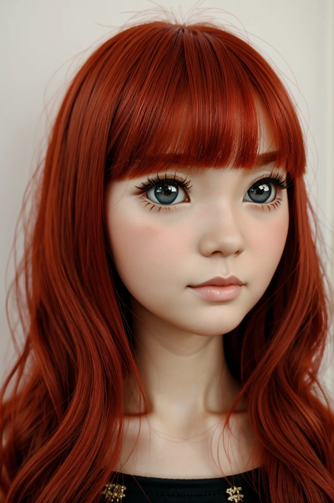 blythe doll redhead, bangs, nose piercing, chinese eyes