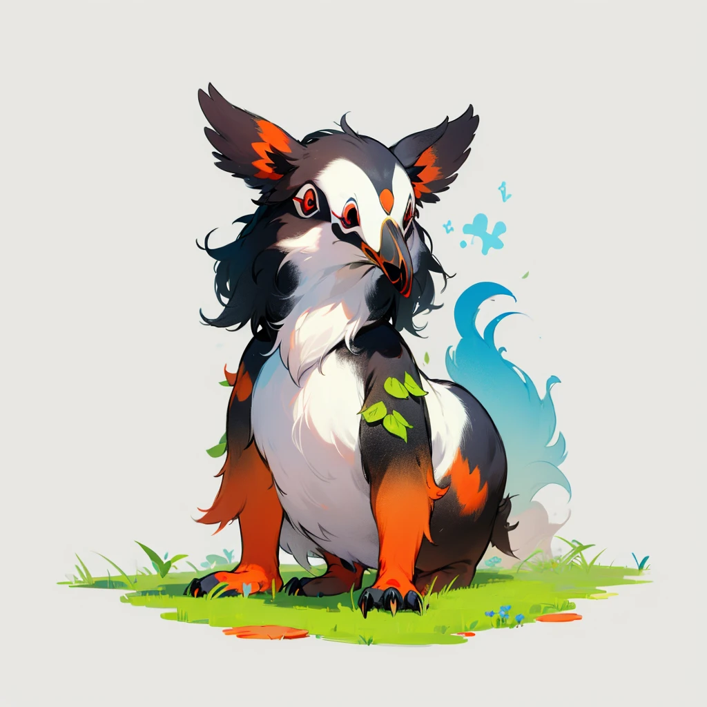 (Random Evolution), (Puffin mixed with big wolf), full body version, rainbow color skins, (red eyes), Grassroots, no background