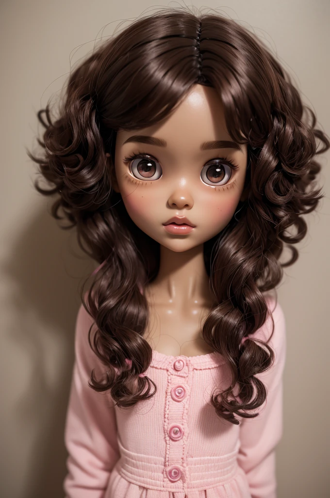 blythe doll dark brown curly hair pink highlights dark skin dark brown eyes 