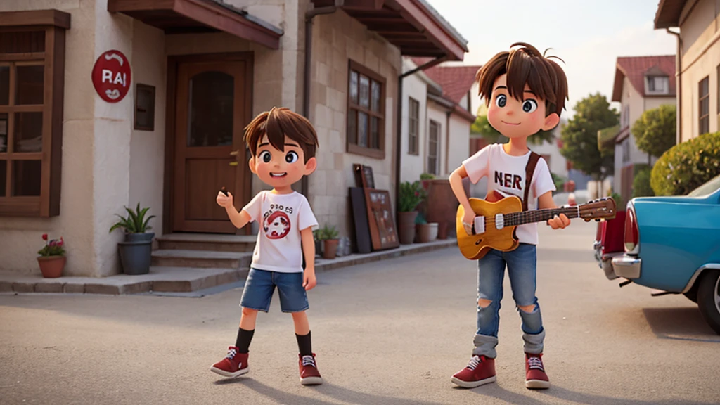 A rocker boy selling t-shirts and a rock n&#39; roll concert