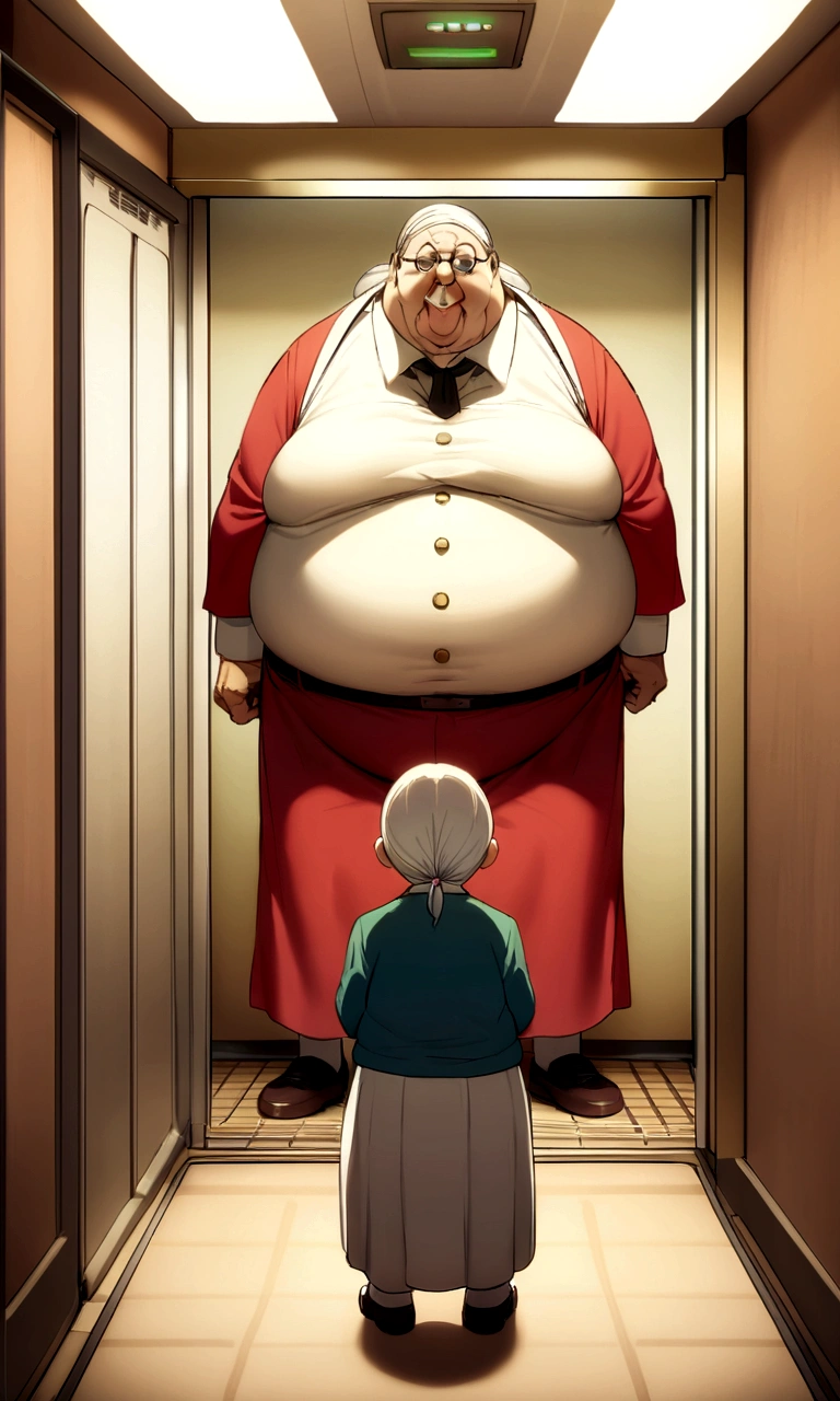 Very fat old scary lady in an elevator with a 10 year old boy