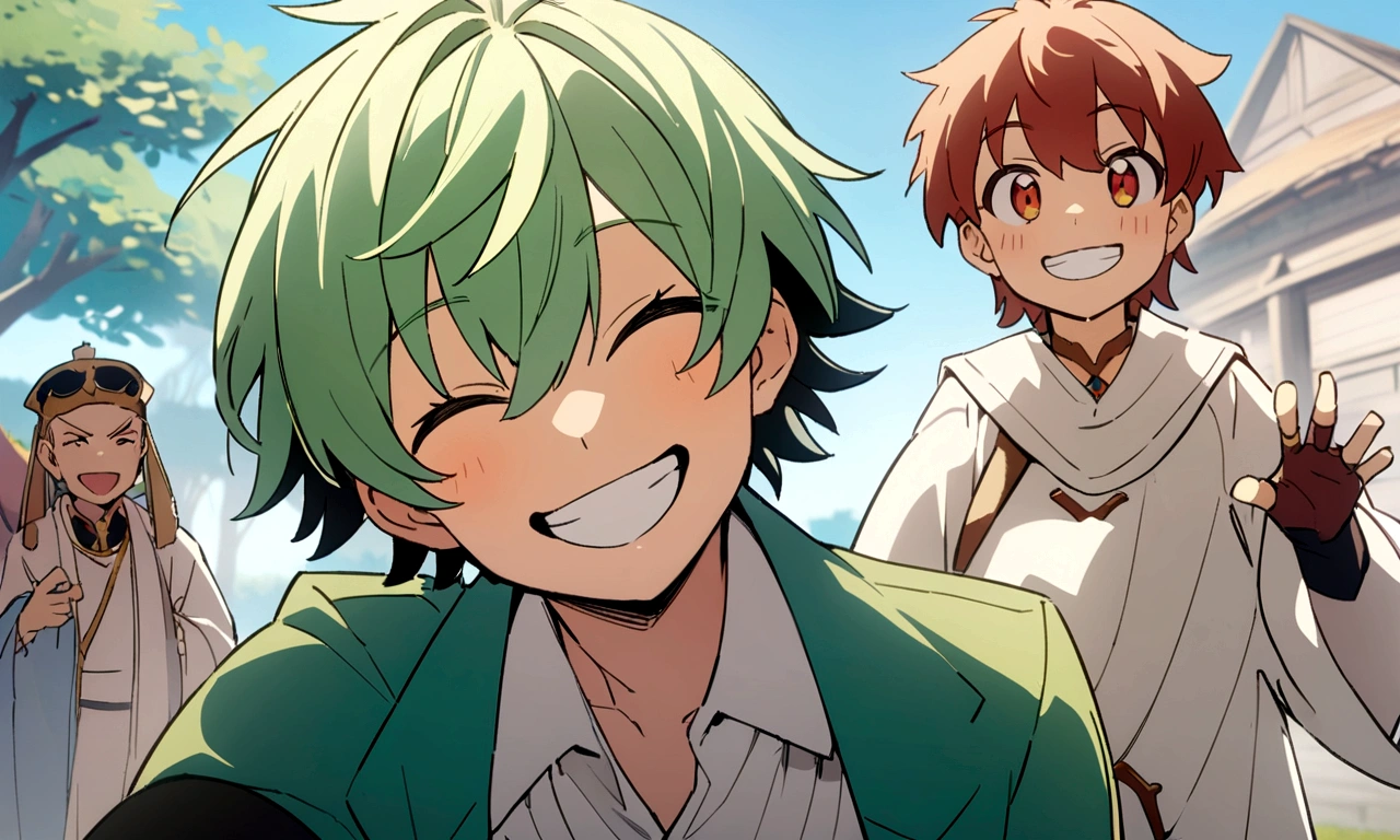 8K,Best Quality， Masterpiece,anime,main character、 boy, 2D,Grinning,Mischievous,smile