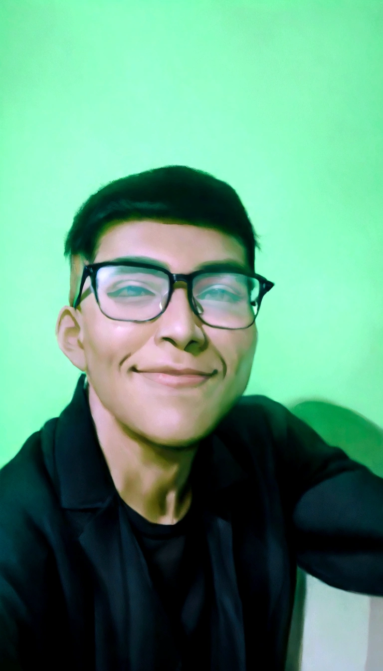 there is a man wearing glasses and a black shirt, with accurate face, frontal picture, friedly smile, potrait, panting, ramil sunga, picture, with a beautifull smile, riyahd cassiem, ismail, john jude palencar, foto realista, protrait, jose miguel roman frances, very very low quality picture