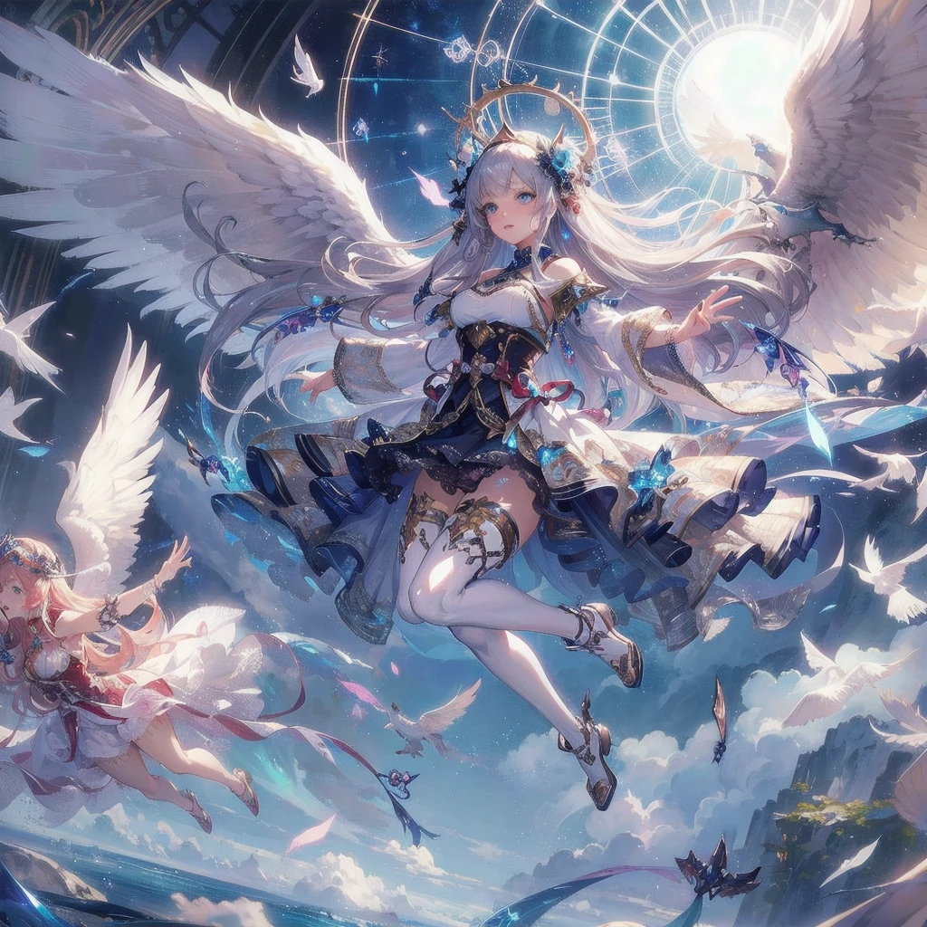 masterpiece, (textured skin), best quality, gorgeous beautiful girl, (a angel), detailed clothes,large breasts,narrow waist,, (beautiful face), cinematic lighting, (fantasy anime art ),