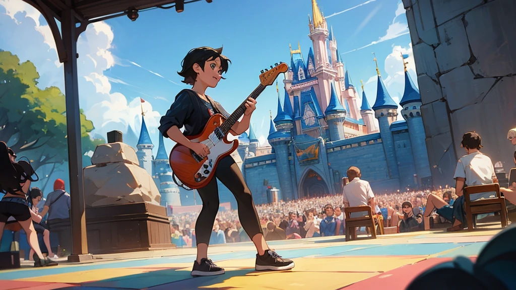 Public watching a rock show, disney pixar style
