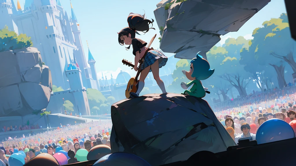 Public watching a rock show, disney pixar style