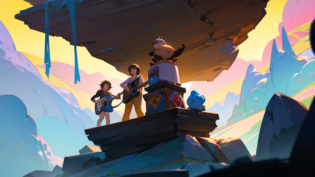 Public watching a rock show, disney pixar style