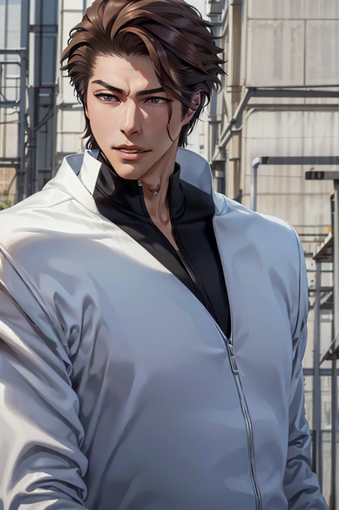 Aizen, (brown hair), black winter male overcoat black clothing,(masterpiece, best quality:1.2), cowboy shot, solo, male focus, 1boy, looking at viewer,dark formal suit, black formal outfit, black coat, walking straight,(photorealistic:1.4), (masterpiece, sidelighting, finely detailed beautiful eyes: 1.2),black leather gloves,masterpiece, best quality, ultra high res, highly detailed,