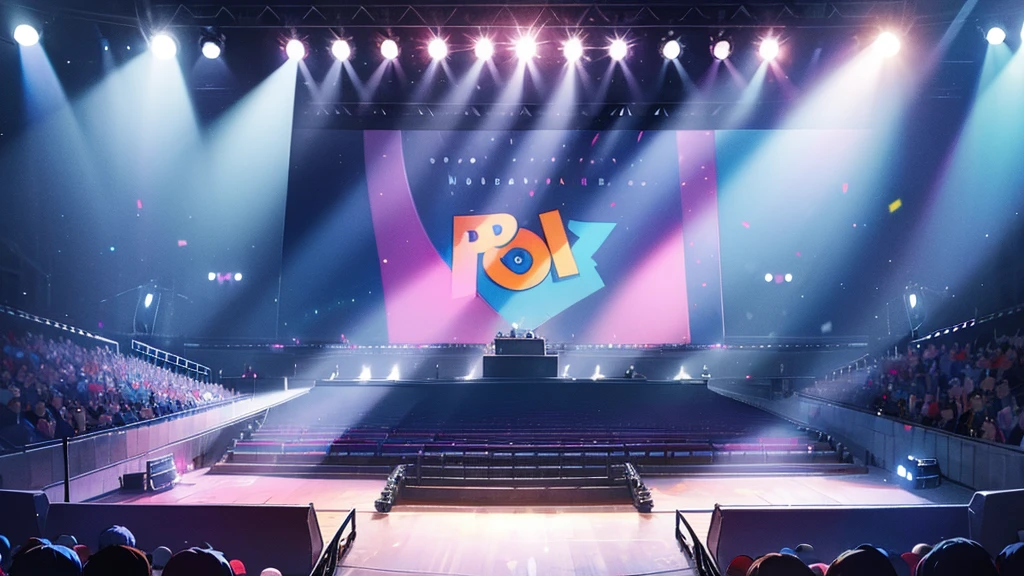 Publication at a rock concert, Pixar-style. audience view of the stage