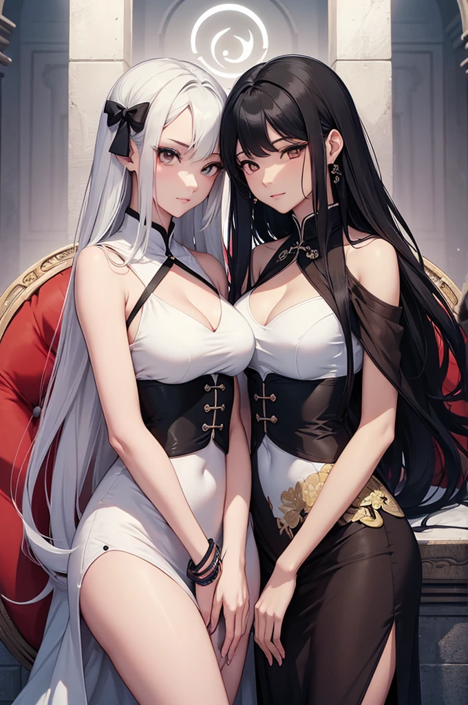 Two women, humble, beautiful, represent Yin and Yang, Tao, the gaze that transmits peace