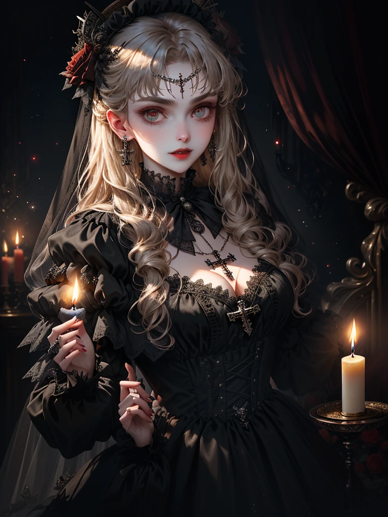 James Gurney, Surrealist art , dream-like, Mysterious, Provocative, symbolic, Complex, detailed,, (Gothic and eerie, skulls, with candle (masterpiece, highest quality:1.4) , Nicola Samori Style, I