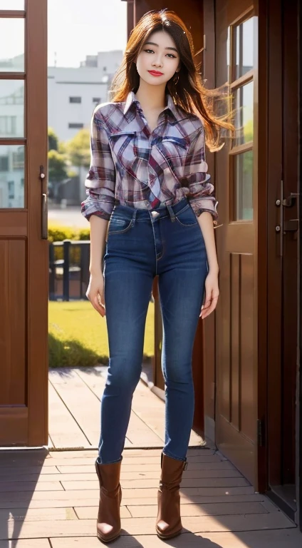 A woman wearing a red and black shirt stood by the bar., lumberjack felt, wearing a red shirt, wearing a felt shirt, wearing a plaid shirt, felt, wearing plaid shirt, plaid shirt, Put on a shirt, Wear a shirt and jeans., Casual clothes, Better known as Amaranth., Casual wear, นางแบบหญิง อายุ 2 4 ขวบ นางแบบสาวbeautiful, นางแบบสาวbeautiful ภาพระยะใกล้ของผู้หญิงWear a shirt and jeans.., Kawaii shirt and jeans, plaid shirt, wearing plaid shirt, Casual wear, สวมเสื้อเชิ้ตผ้าfelt., wearing a plaid shirt, Put on a shirtเชิ้ต, Casual wear, Long sleeve shirt with buttons, wearing Casual wear หญิงอาราฟเฟ่, beautiful, very beautiful woman, Attractive and beautiful, sexy girl, Asian girl, beautiful female model, jaw-dropping beauty,