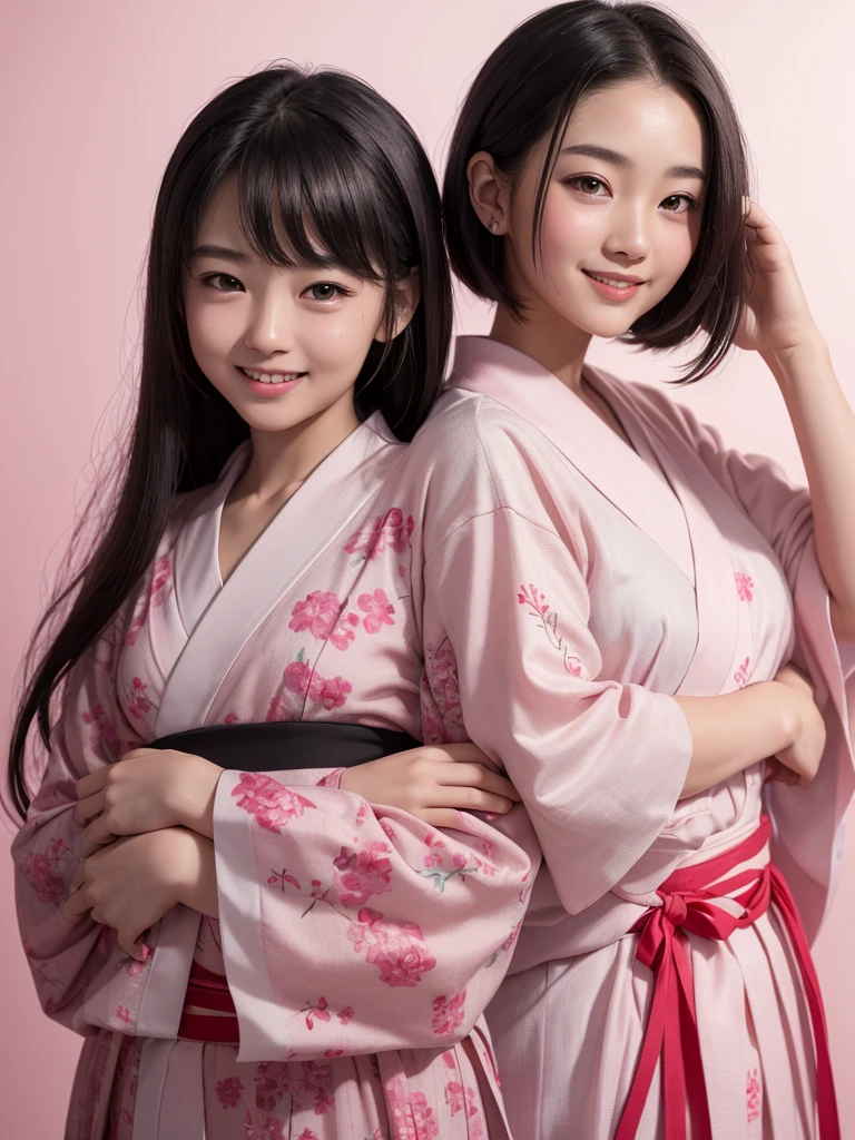 (8K、Raw photography、top-quality、​masterpiece:1.2)、(realisitic、Photorealsitic:1.37)、ultra-detailliert、超A high resolution、女の子1人、see the beholder、beautifull detailed face、A smile、Constriction、(Slim waist) :1.3)、Beautiful detailed skin、Skin Texture、Floating hair、Professional Lighting、Whole human body、Longhaire、Japanese Yukata、Bob Hair、E-cup、Happy smile、sixteen years old、Red ribbons、a baby face、Childish smile、Suppin、Moisturizing lips、Thin pink lips、White background