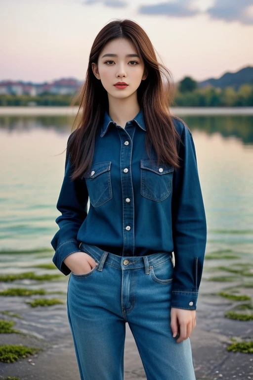 Close-up of woman wearing shirt and jeans., Kawaii shirt and jeans, plaid shirt, wearing a plaid shirt, Put on a shirt, Casual wear, Long sleeve shirt with buttons, wearing Casual wear หญิงอาราฟเฟ่, beautiful, very beautiful woman, Attractive and beautiful, sexy girl, Asian girl, beautiful female model, jaw-dropping beauty, Attractive face and body, Movie goddess body shot, Goddess Filming, Asian girlที่beautifulงาม, asian woman, นักรบหญิงที่beautifulงาม,
