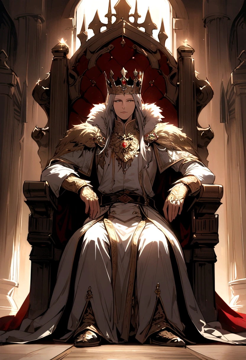 A magnificent king sitting on the throne, European,detailed face